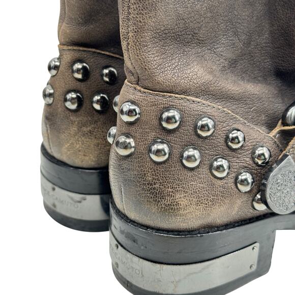 Vince Camuto Moto Studded Biker Bootie Windetta 7.5 Womens Leather Brown Harness - Picture 7 of 11